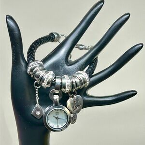 New York & Company Silver Charm Bracelet with Watch